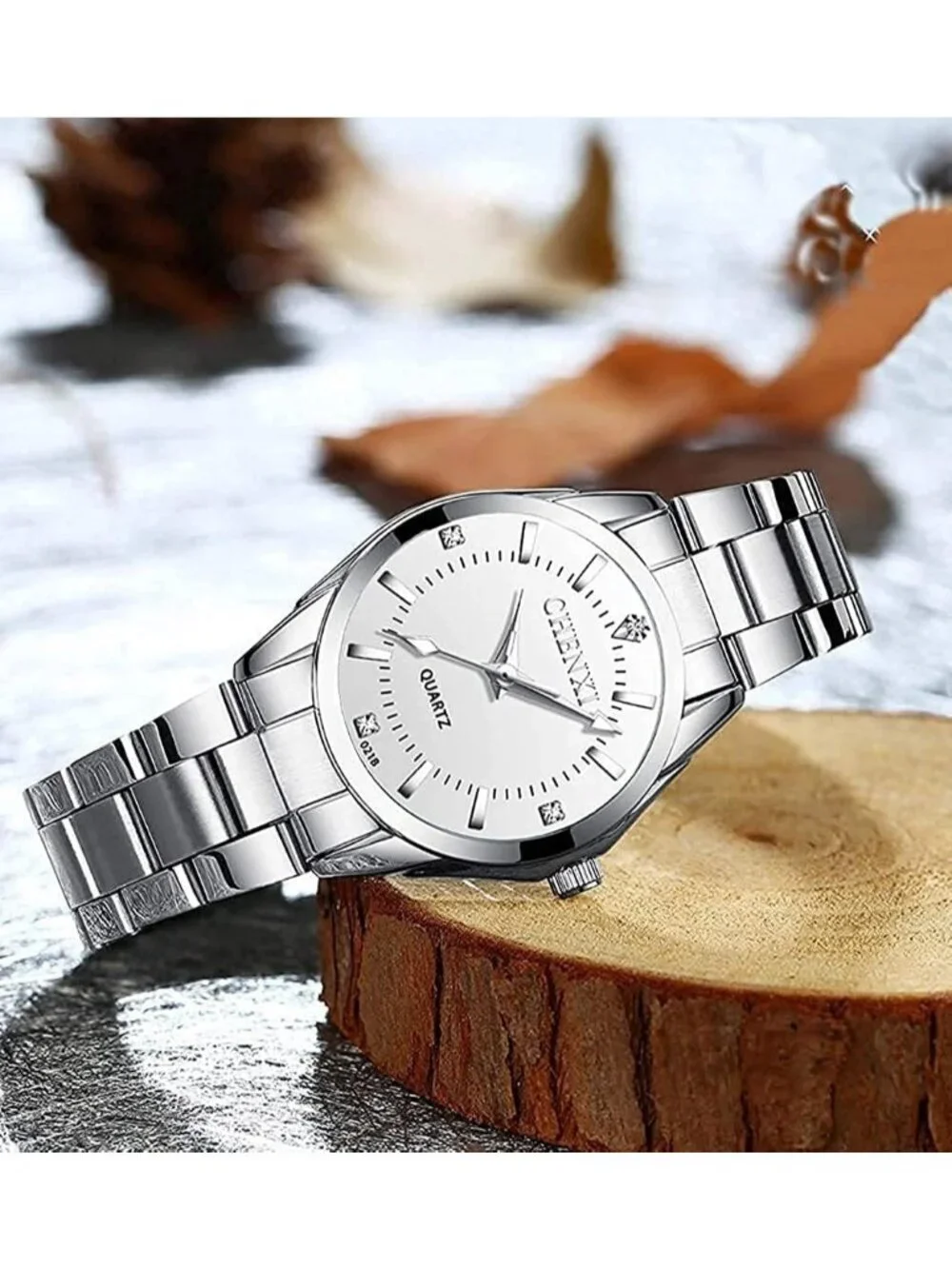 Women's White Analog Quartz Stainless Steel Luminous Waterproof Dress Watches